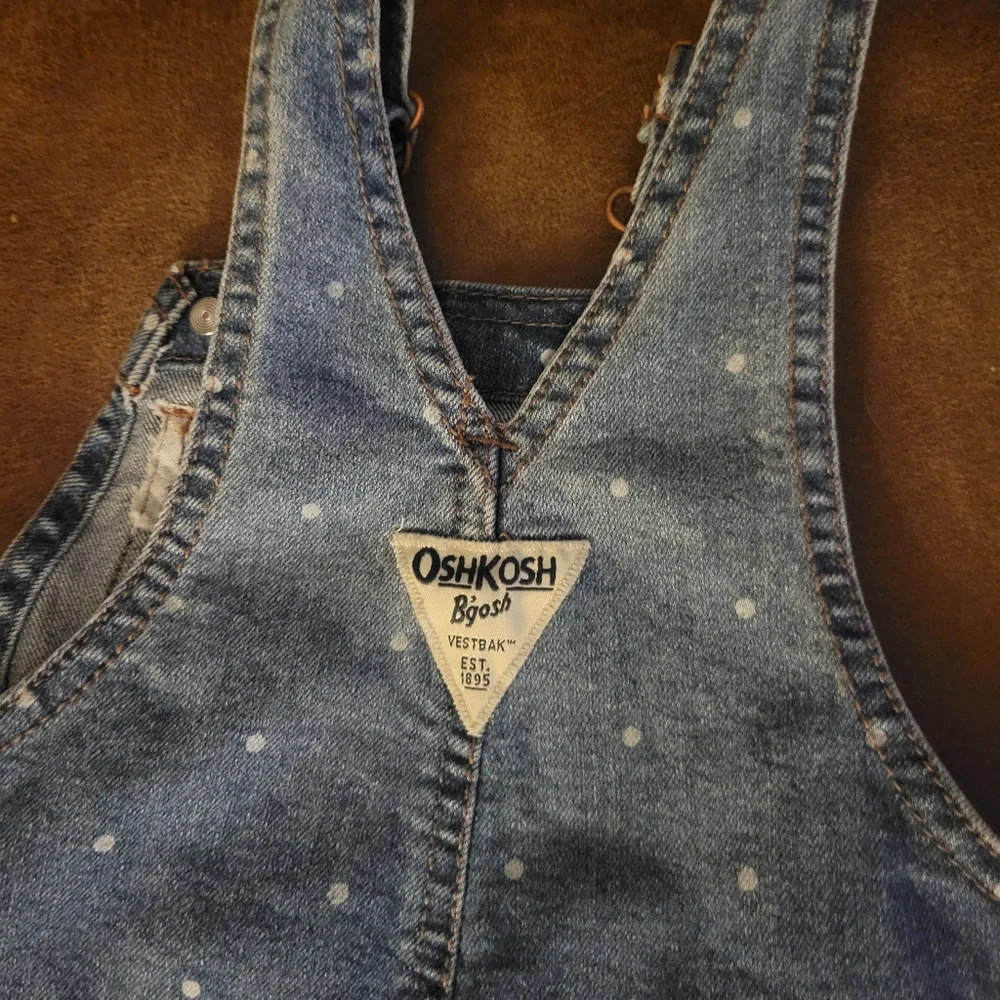 Girls 12 Month OshKosh B'gosh Denim Overalls, Blue&White Polka Dot, Farm Country
